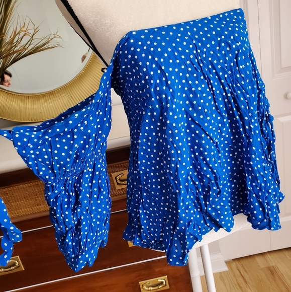 Zara blue polka dot off the shoulder summer top - Picture 2 of 8